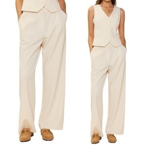 Skies Are Blue Pleated Front High Rise Wide Leg Cream Neutral Trousers